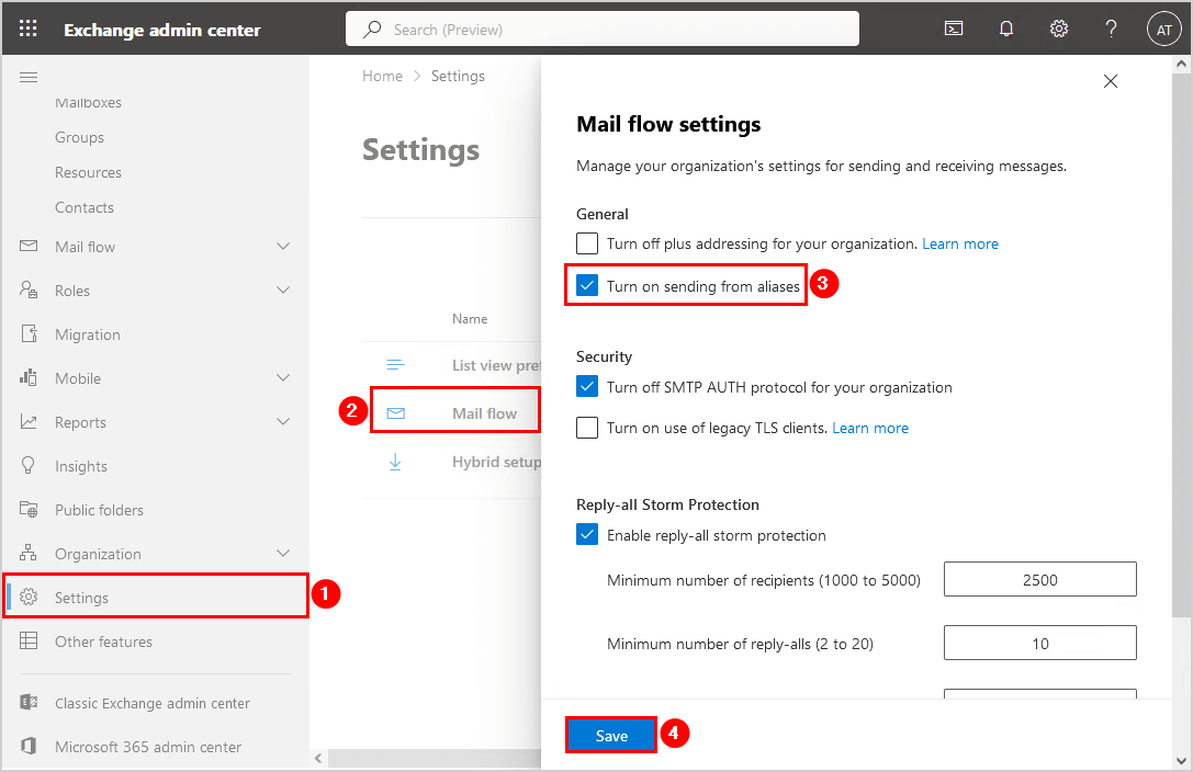 Send from Alias Exchange admin center