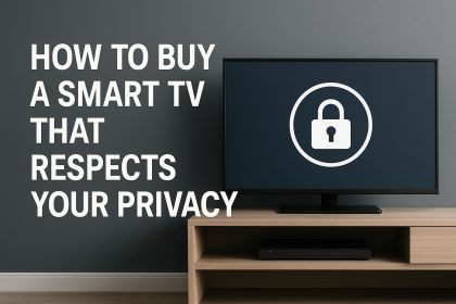 Smart TV with lock icon on screen, illustrating how to buy a privacy-respecting smart TV