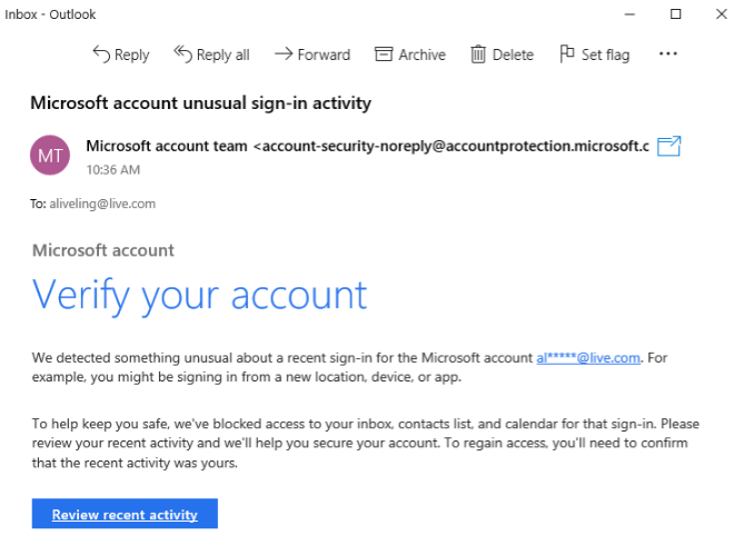 Example of a phishing email