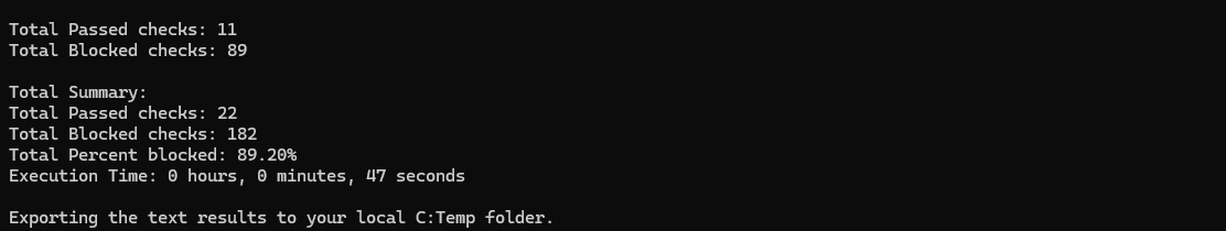 Network Protection Tester example results
