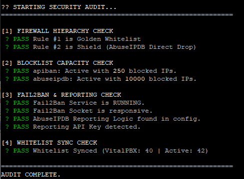 Example output from the VitalPBX security audit script